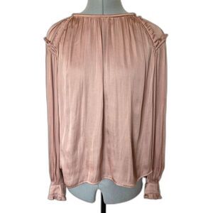 Anthro Current Air Draped Flowy Romantic Dusty Rose Ruffle Victorian Top Sz XS/S